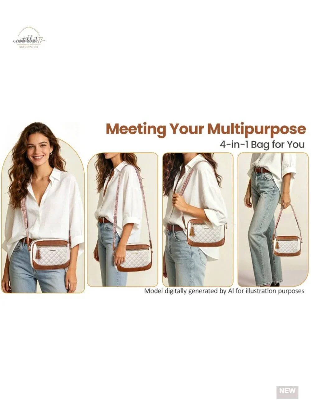 Quilted Vegan Leather Crossbody Bag with Adjustable Strap, Travel Purse